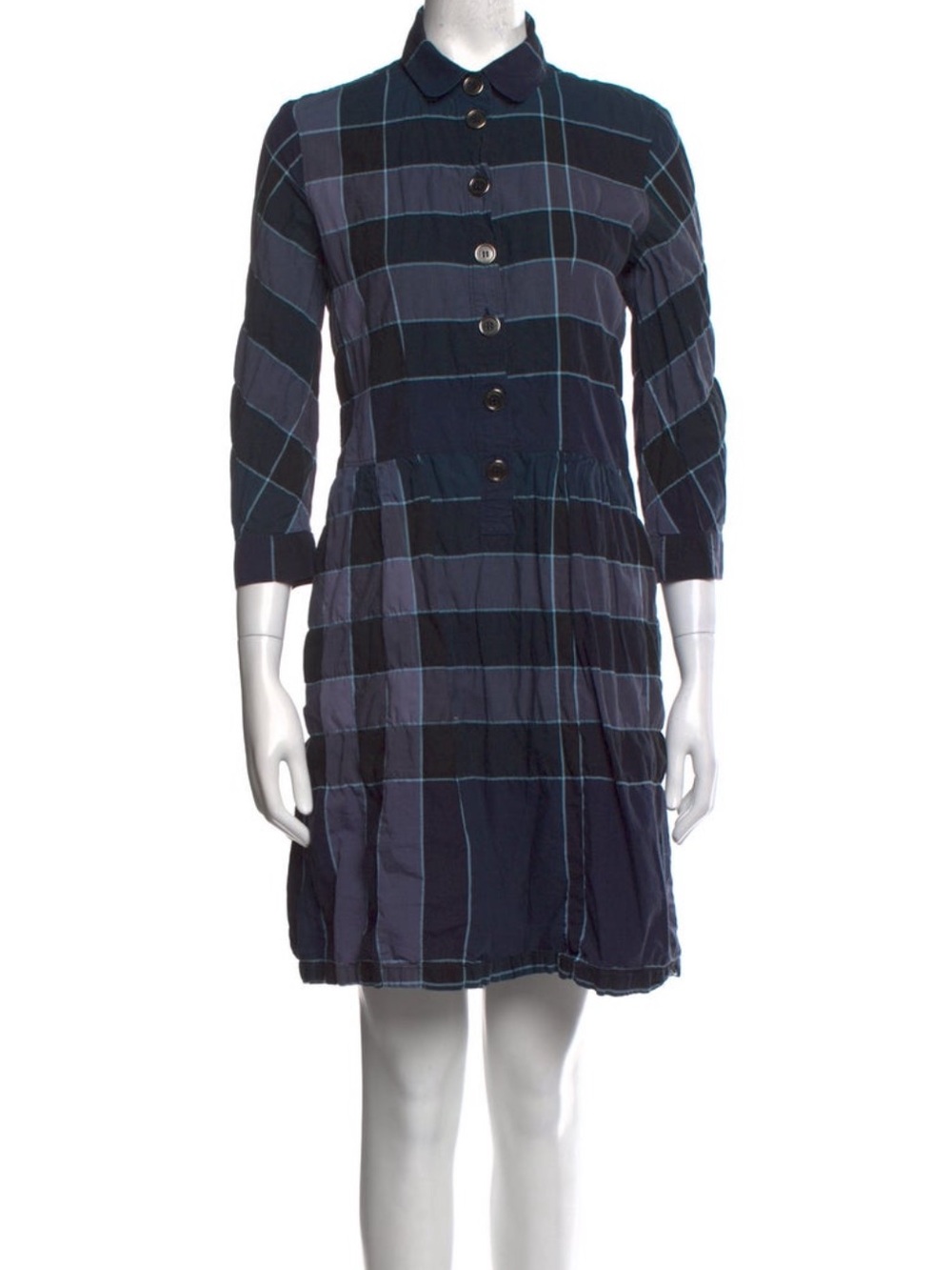 Burberry Britt Navy Plaid Button Down Midi Dress US 10 ITA 44